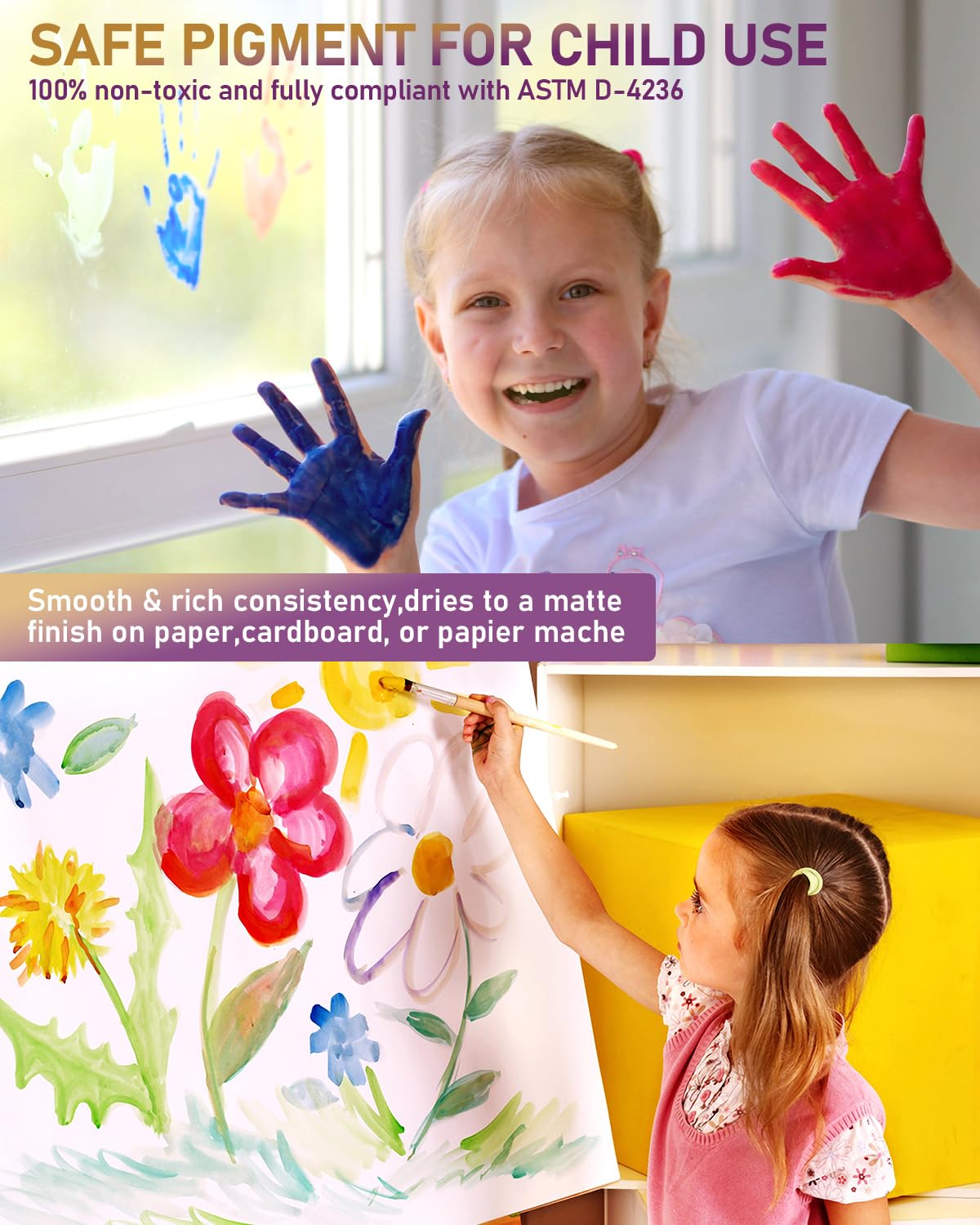 Nicpro 14-Color Washable Acrylic Paint Set for Kids (16.9oz/500ml) - Non-Toxic Bulk Tempera Paints for Art, Crafts, DIY Projects, Posters & Finger Painting - Perfect for School, Classroom, Birthday Parties & Home Art Activities