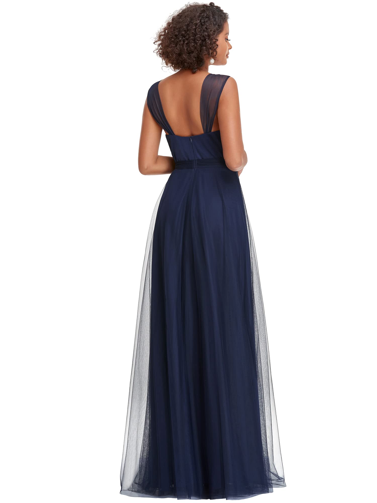 Ever-Pretty Women's Elegant V-Neck Sash Waist A-Line Maxi Tulle Wrap Dress - Formal Bridesmaid Dresses for Weddings, Prom & Special Occasions (Style 07303) | USA Sizing