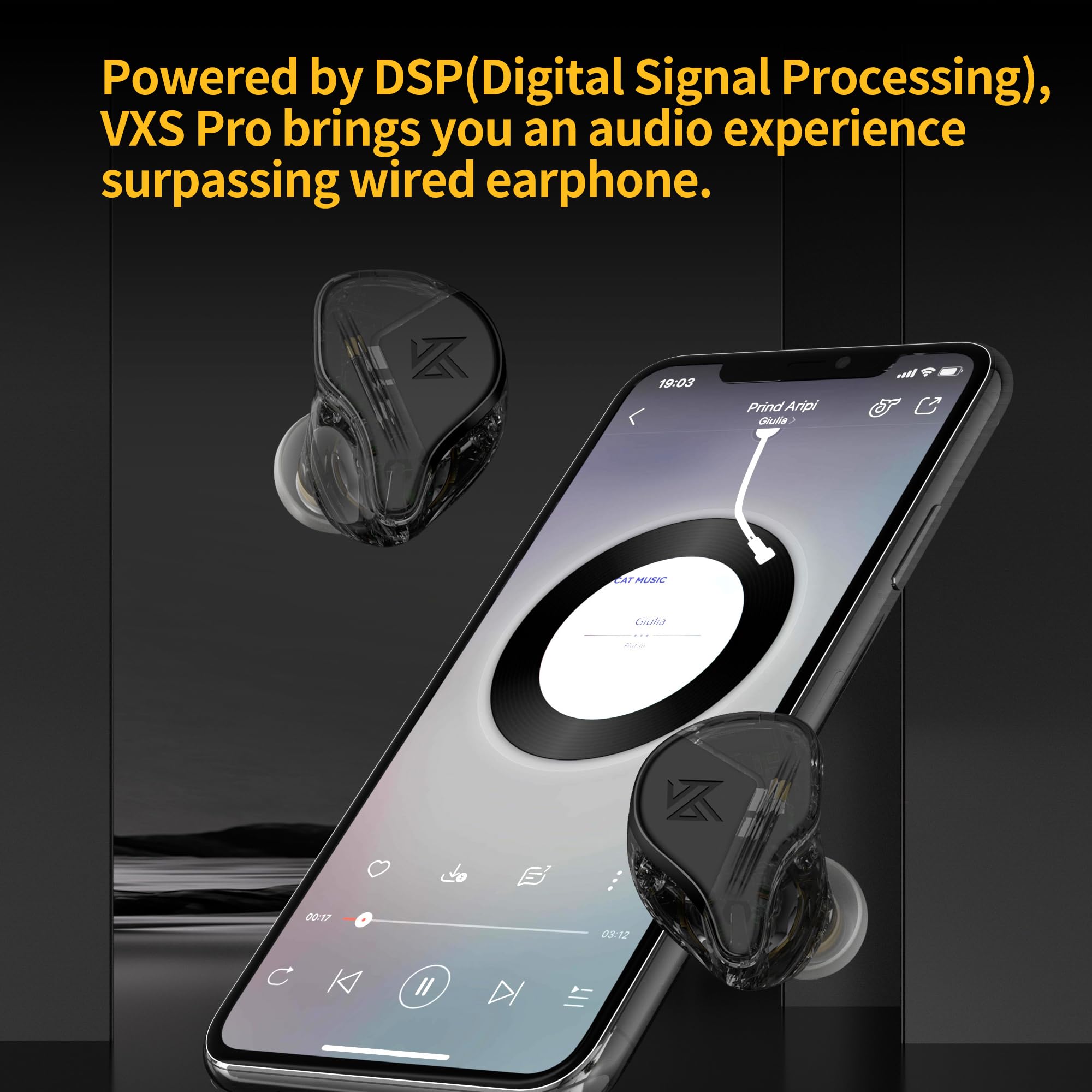 KZ VXS Pro True Wireless Earbuds Bluetooth 5.3 HiFi Headphones with Microphone, AptX, 32H Playtime & Noise Cancellation - Perfect for Gym, Commuting & Work Calls
