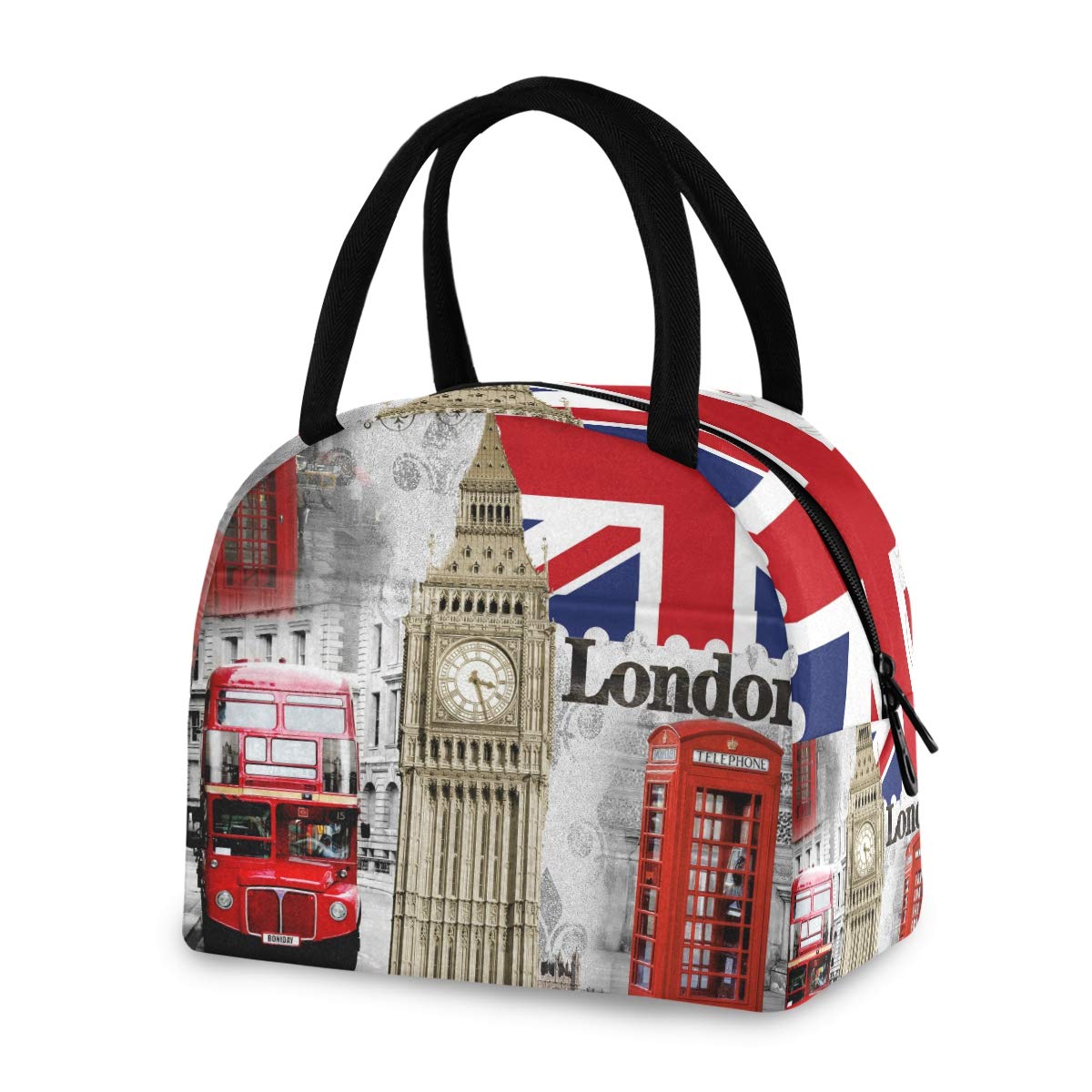 ZZKKO Insulated Lunch Bag with Zipper - Big Ben Design Tote Organizer for Meal Prep, School, Office & Outdoor Use - Cooler Container for Women & Men (Home, Work, Picnics, Travel)