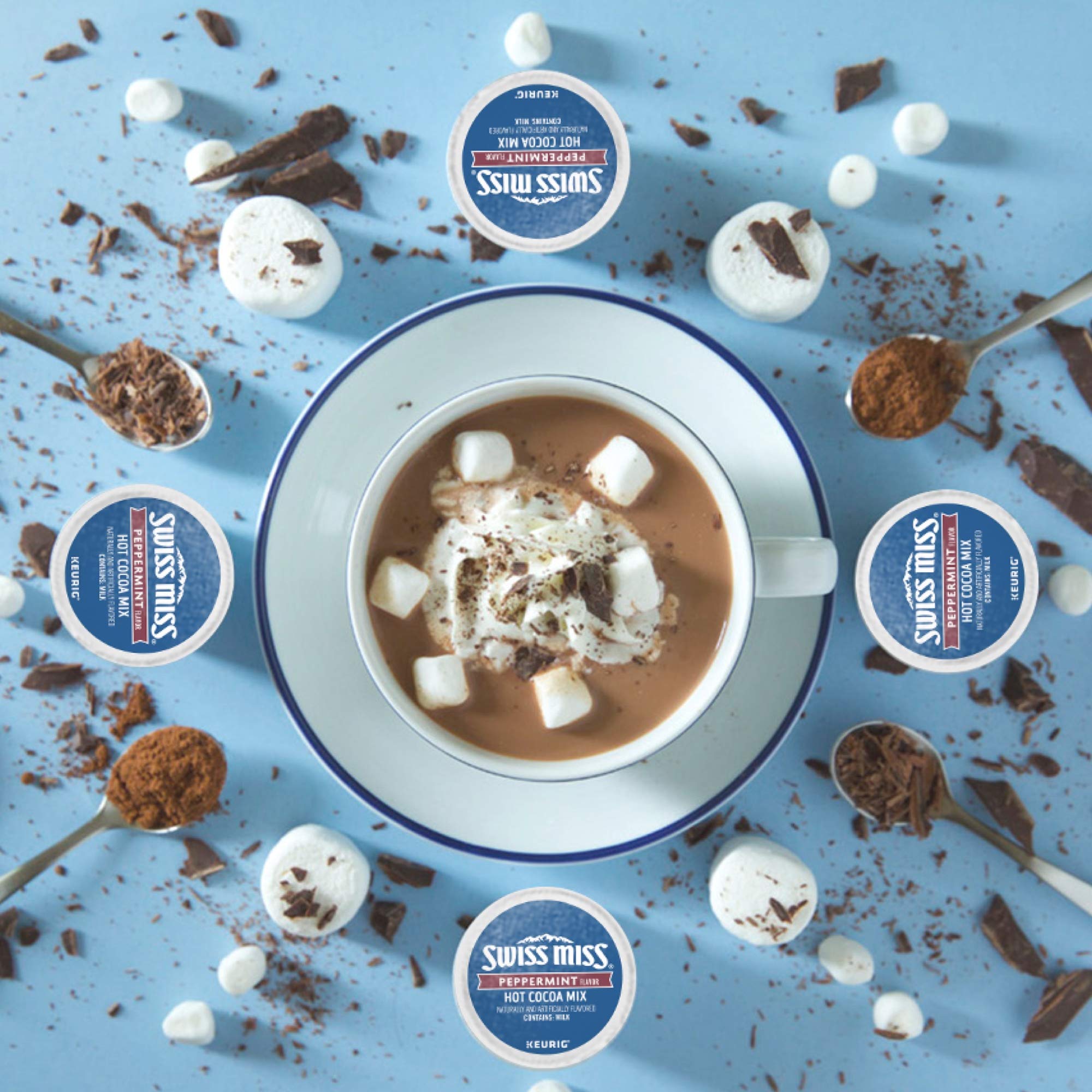 Swiss Miss Peppermint Hot Cocoa K-Cups (128 Count) - Delicious Holiday Hot Chocolate for Keurig Brewers - Perfect for Winter Mornings, Christmas Parties & Cozy Evenings
