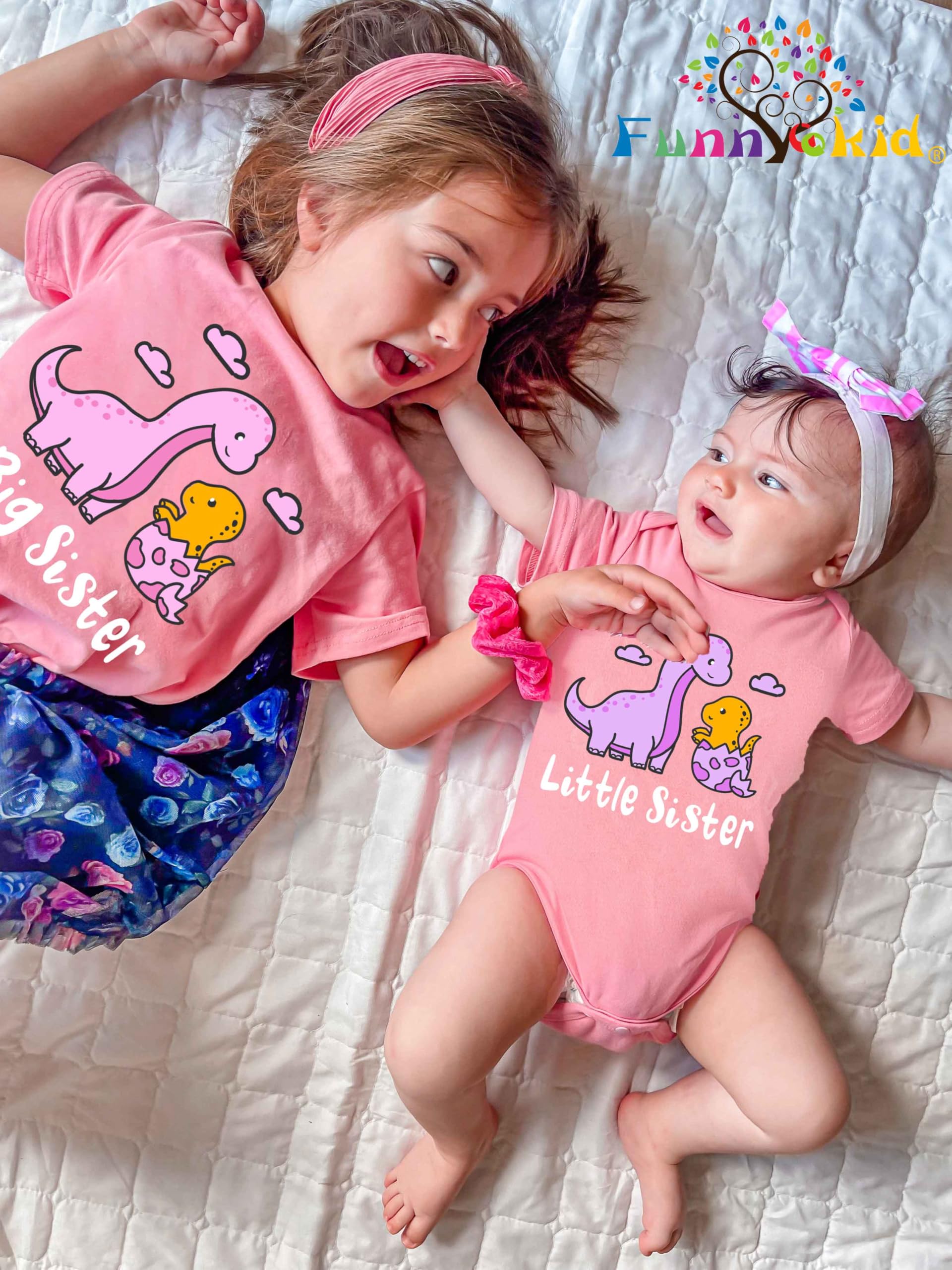 Funnycokid Big Sister & Little Sister Matching Outfits - Cute Toddler Girl & Newborn Baby Clothes Set - Perfect for Sibling Photos, Family Events & Special Occasions
