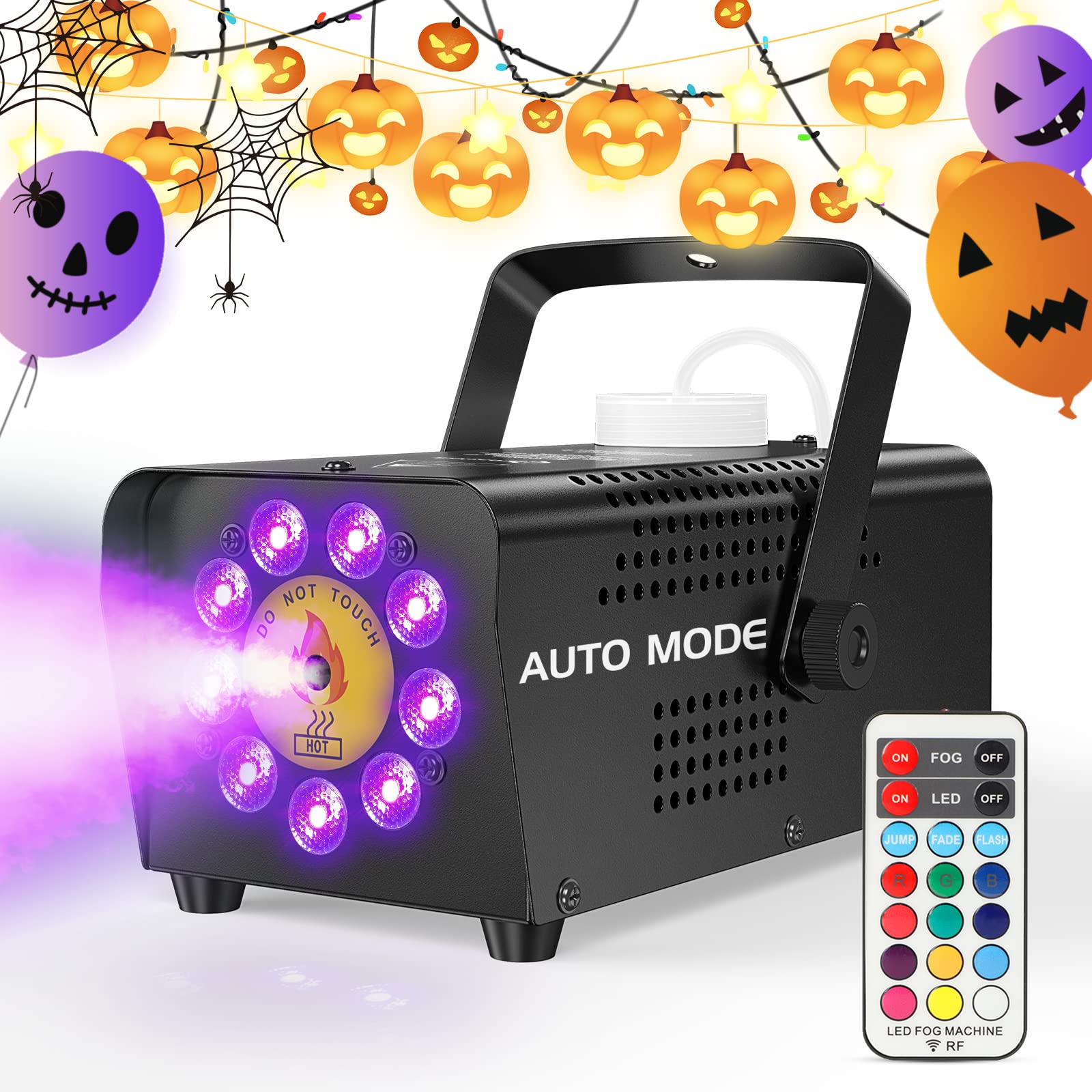 Fansteck 500W Portable Fog Machine with Remote Control - 9 LED Lights & 12 Color RGB Effects for Halloween, Parties, Weddings, Christmas & Stage Shows | Indoor/Outdoor Use for DJ Events, Concerts & Home Decor