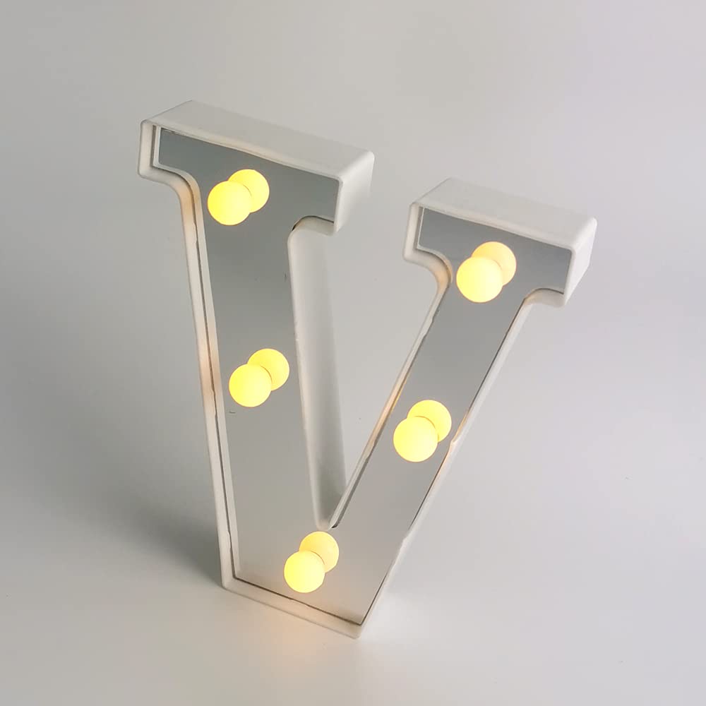 LED Light Up Letters Outdoor - 26 Alphabet Marquee Signs for Party, Wedding, Birthday, Christmas - Silver-V | Night Light, Home Bar & Event Decoration - Weatherproof & Energy Efficient