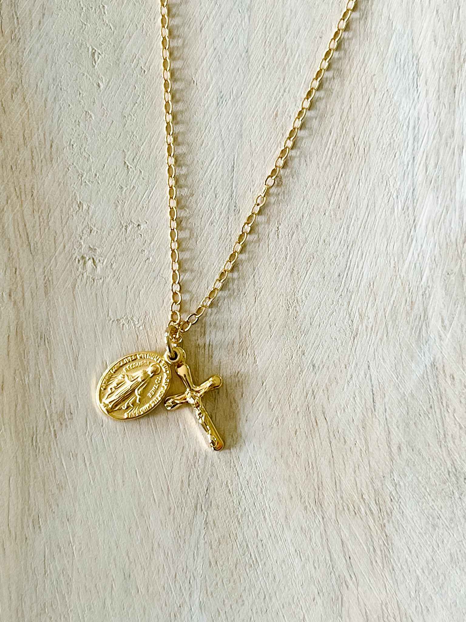 Petite Miraculous Medal & Crucifix Necklace - Religious Jewelry for Women - Perfect for Baptism, First Communion & Daily Faith Inspiration