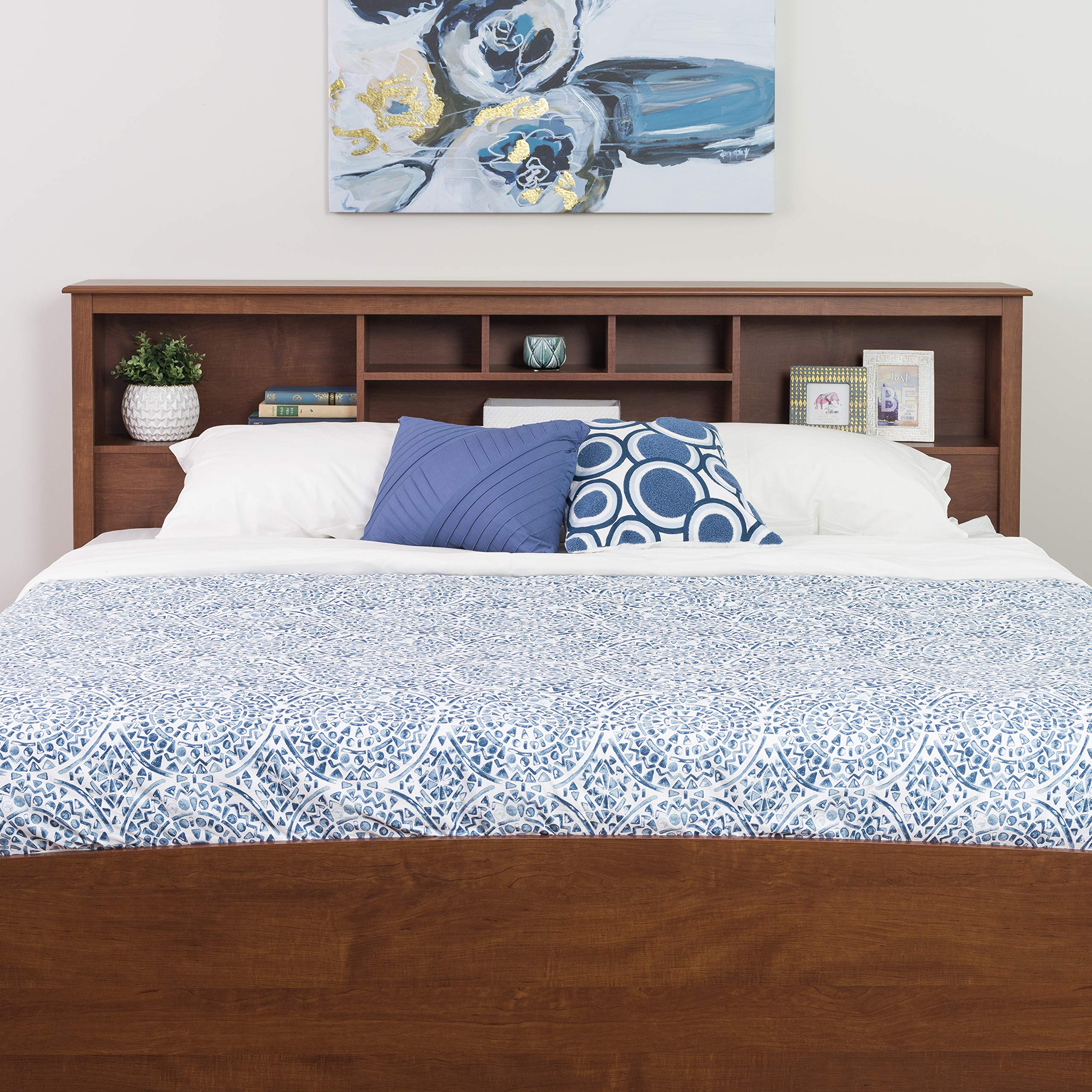 Prepac King Size Bookcase Headboard with Storage - Cherry Finish for Bedroom Organization | Perfect for Small Spaces & Home Libraries