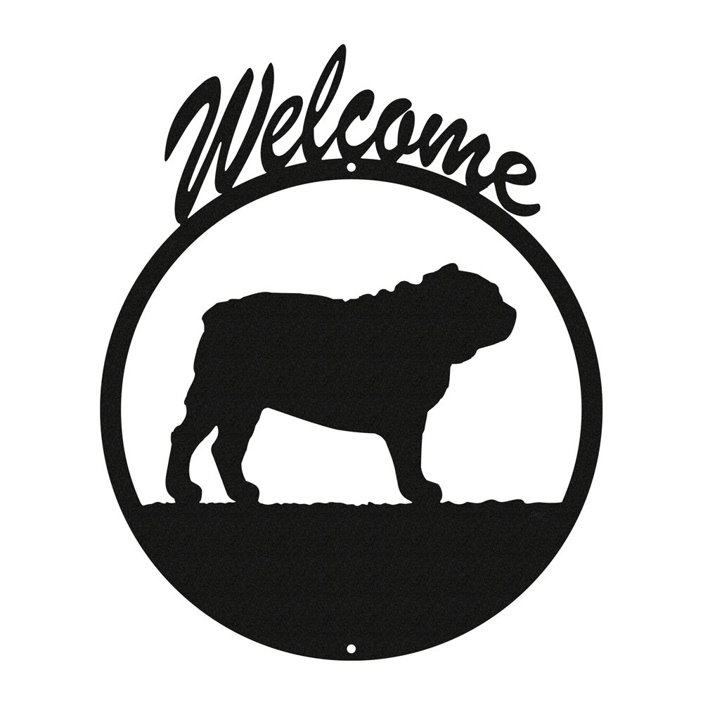 SWEN Products Bull Dog Black Metal Welcome Sign - Rustic Farmhouse Decor for Front Door, Porch, or Garden - Perfect for Home, Office, and Outdoor Use