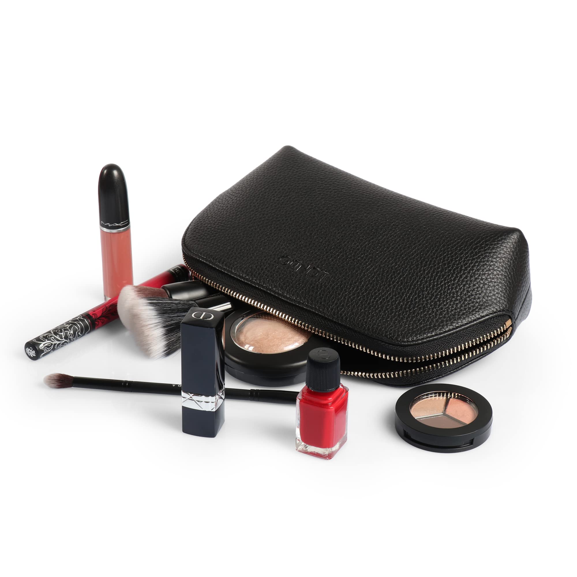 Genuine Leather Makeup Bag for Women - Waterproof Cosmetic Pouch & Travel Toiletry Organizer, Luxury Clutch for Makeup Brushes, Jewelry & Essentials | Perfect for Travel, Gym, Daily Use & Gift