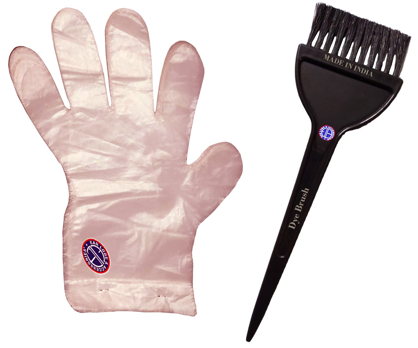 Ear Lobe & Accessories Combo Pack - 1pc Hair Dye Brush & 50pcs D Hand Gloves for Hair Coloring, Tattoo, Piercing & Beauty Salon Use