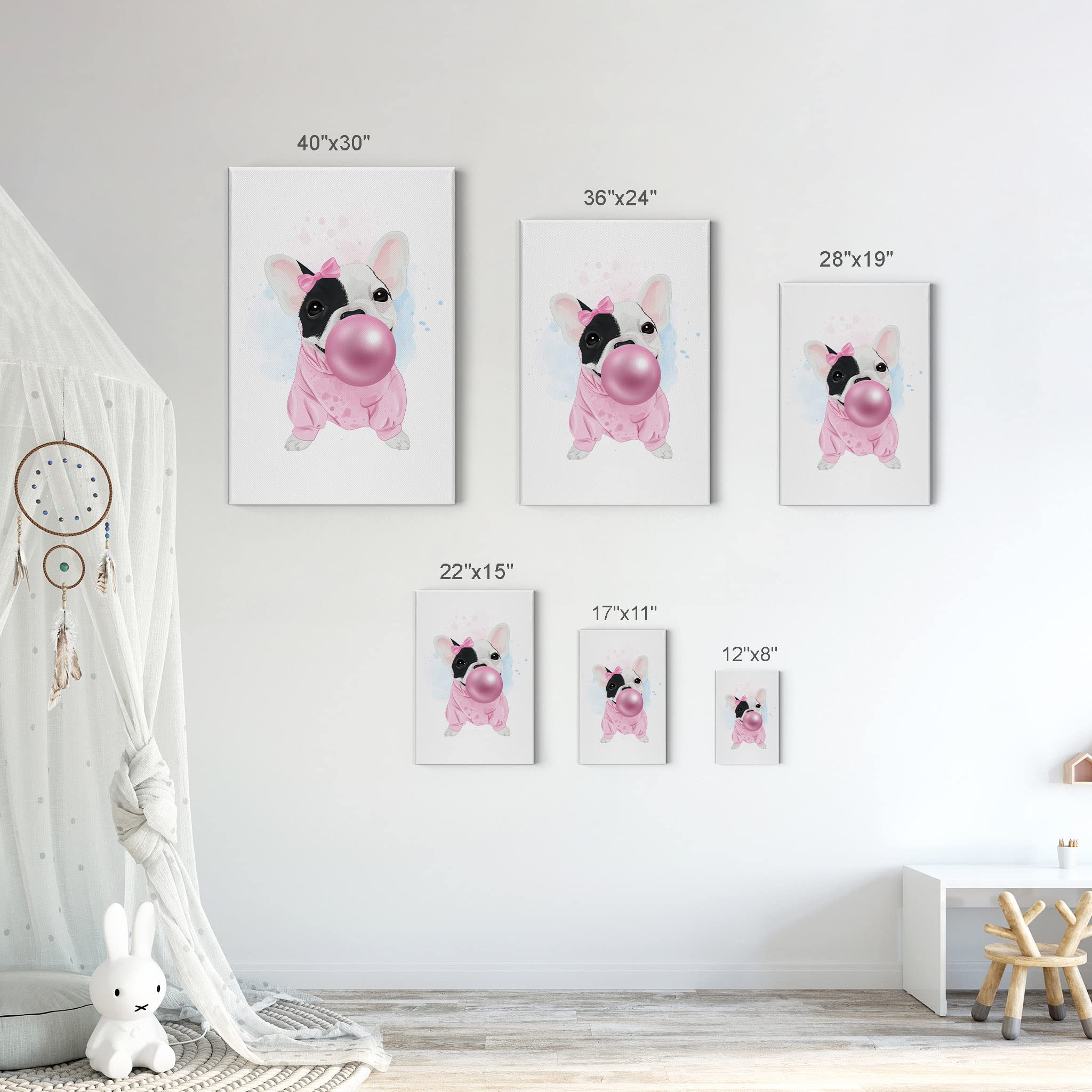 French Bulldog Portrait Sweatshirt & Chewing Gum Canvas Wall Art Print - Pet Lover Gift, Dog Decor for Living Room, Bedroom, Nursery (28x19) - Perfect for Home Decor & Animal Lover Gifts