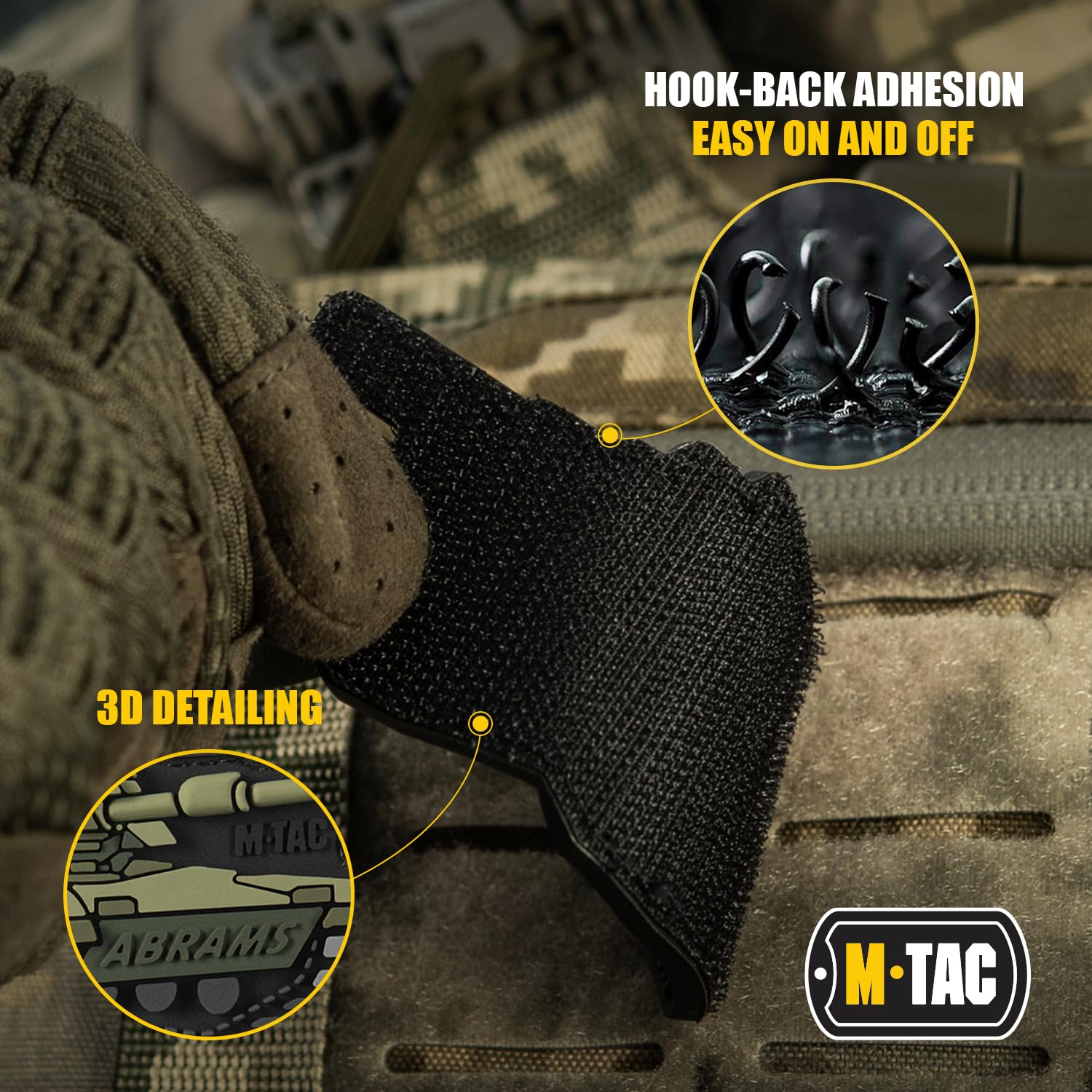 Tactical PVC Morale Patches for Vest, Backpack & Hat | M-Tac Military Hook & Loop Fastener Patch with American Symbols (Abrams Olive) - Perfect for Tactical Gear, Outdoor Adventures & Military Enthusiasts