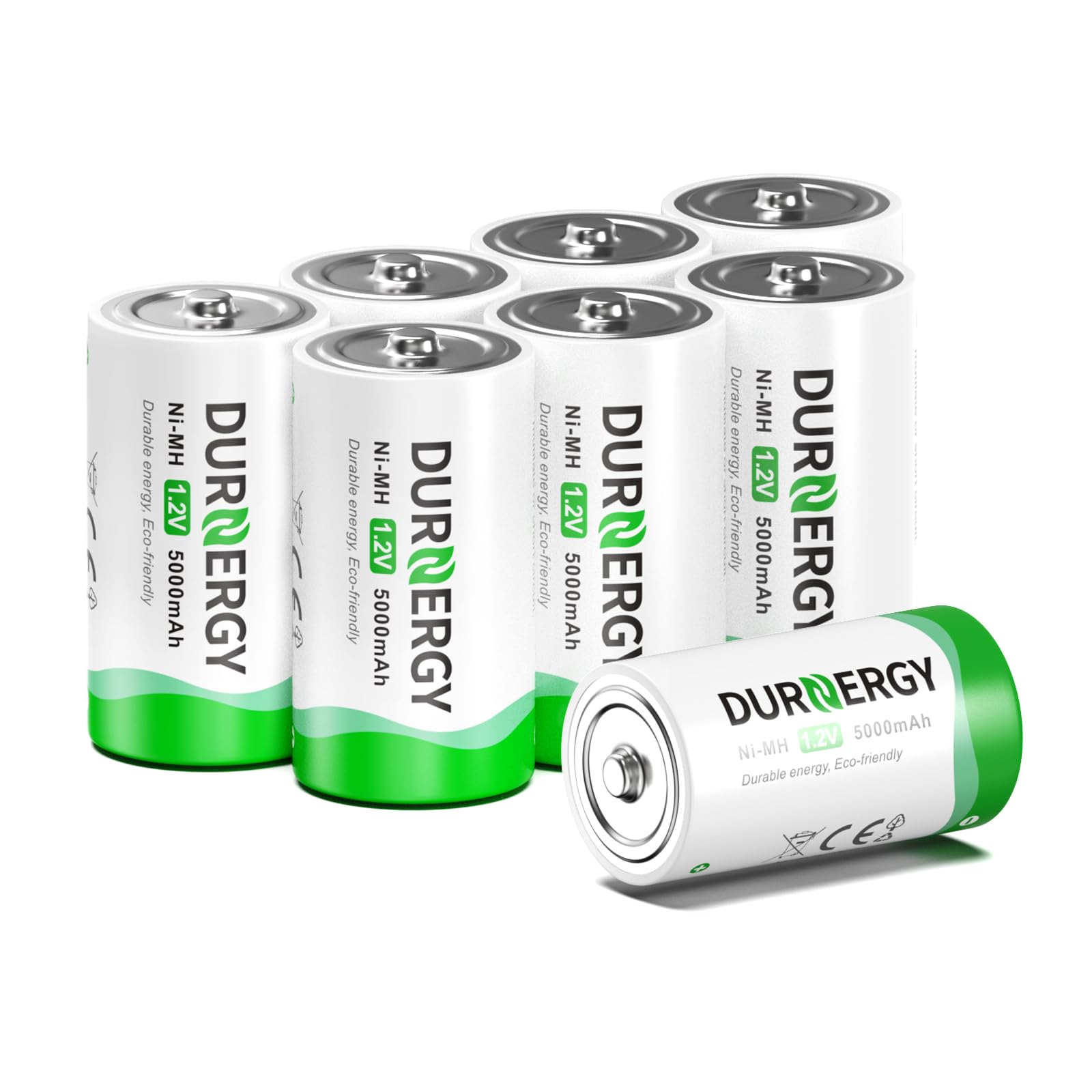 8 Pack Rechargeable C Batteries 5000mAh NiMH - High Capacity 1.2V C Cell Batteries for Flashlights, Toys, Radios & Emergency Devices - Long Lasting Power Solution