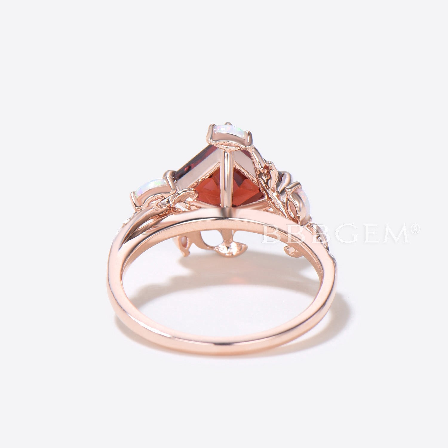 Natural Garnet Princess Cut Engagement Ring with Leaf Vine Design & Opal Accents - Perfect for Weddings, Proposals, and Anniversary Gifts