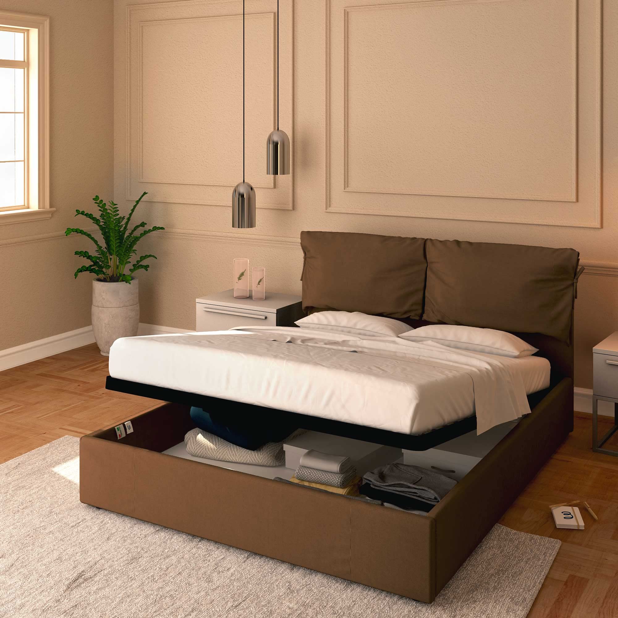 Baldiflex Single Bed with Storage - Licia Soft Synthetic Leather Upholstery, Slatted Base for Single Mattress, 160 x 190 cm, Padded Headboard, Brown - Perfect for Small Bedrooms, Guest Rooms & Studio Apartments