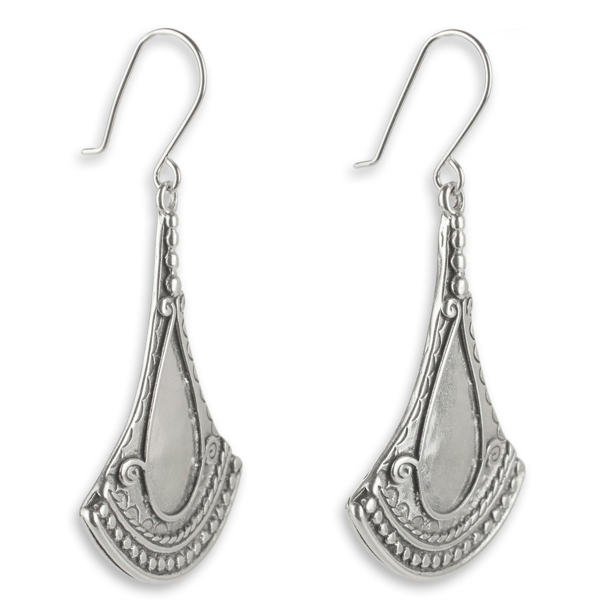Handmade Sterling Silver Dangle Earrings - Hypoallergenic French Hook Earrings with Fan Design | Nickel-Free Mexican Artisan Jewelry | Perfect for Parties, Weddings & Special Occasions