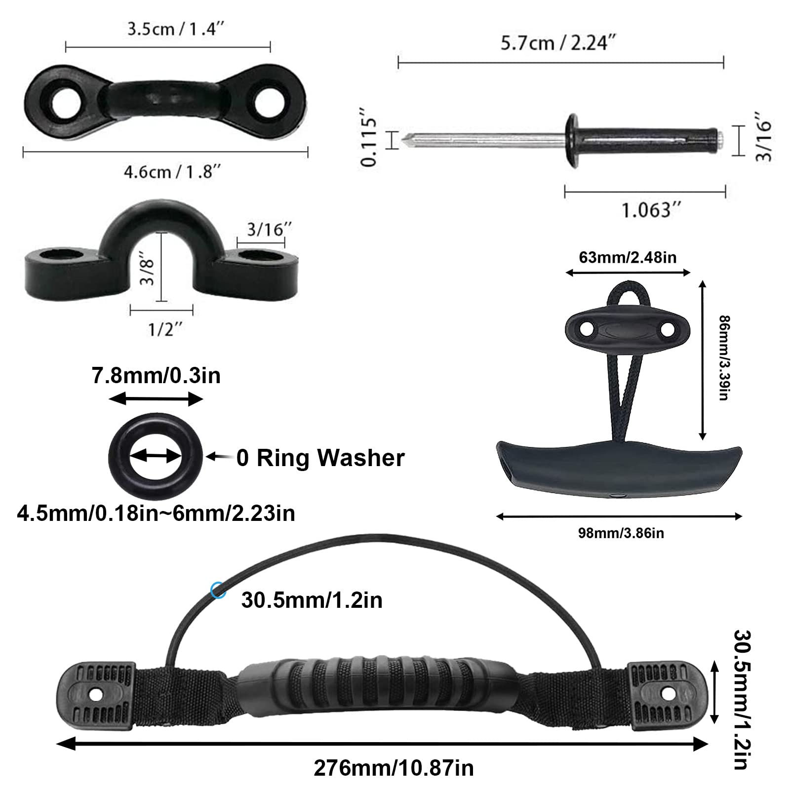 Kayak Carry Handles with Pull T-Handle - Heavy Duty Kayak Deck Rigging Accessories for Canoe Boat with Stainless Steel Screws - Perfect for Easy Transport and Secure Deck Attachment