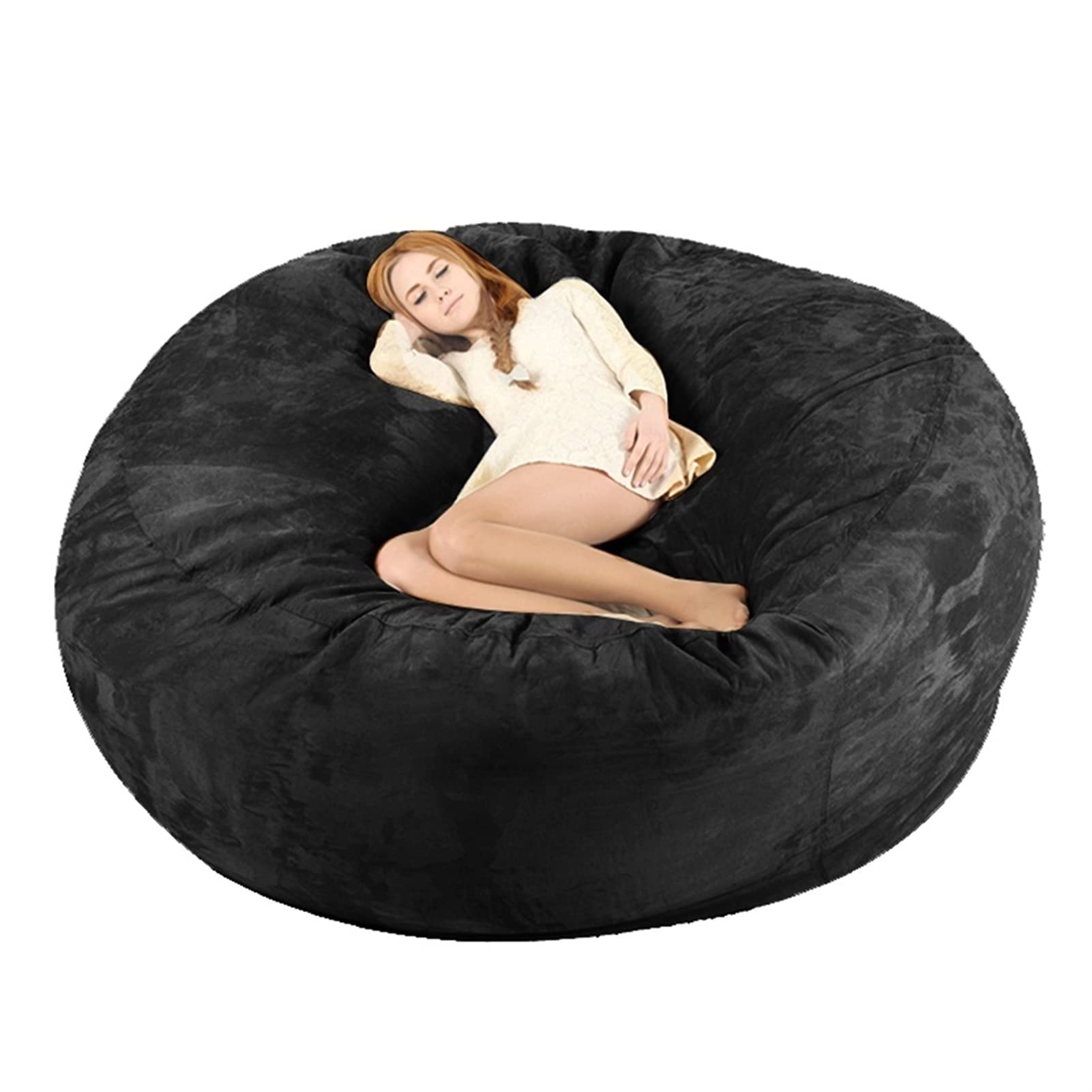 7ft Giant Fur Bean Bag Chair Cover - Soft & Portable No Filler Lounger, Storage Bean Bag Sofa Chair for Living Room, Bedroom, Dorm | Cozy Lazy Sofa Bed Cover (Black) - Perfect for Relaxing, Gaming & Movie Nights
