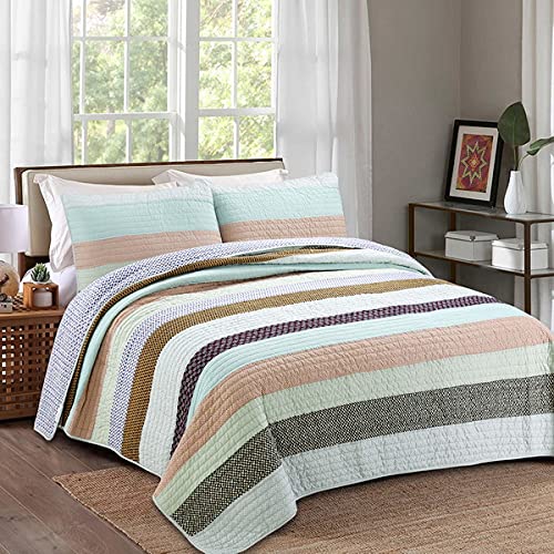 100% Cotton King Size Striped Quilt Set - 3 Piece Bedding Set for Bedroom | Soft & Breathable Comforter Cover for Cozy Sleep