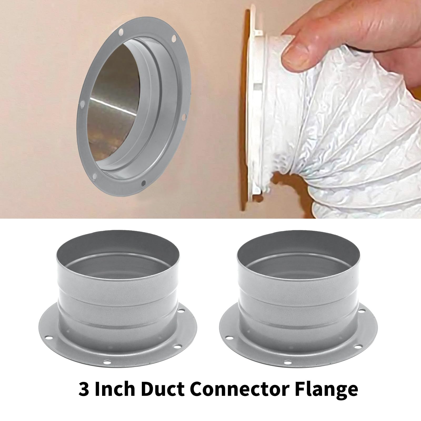 3 Inch Duct Connector Flange - 2 Pack Metal Straight Pipe for HVAC, Ventilation, Cooling & Heating Systems | Perfect for Home, Office & Industrial Air Conditioning Installations