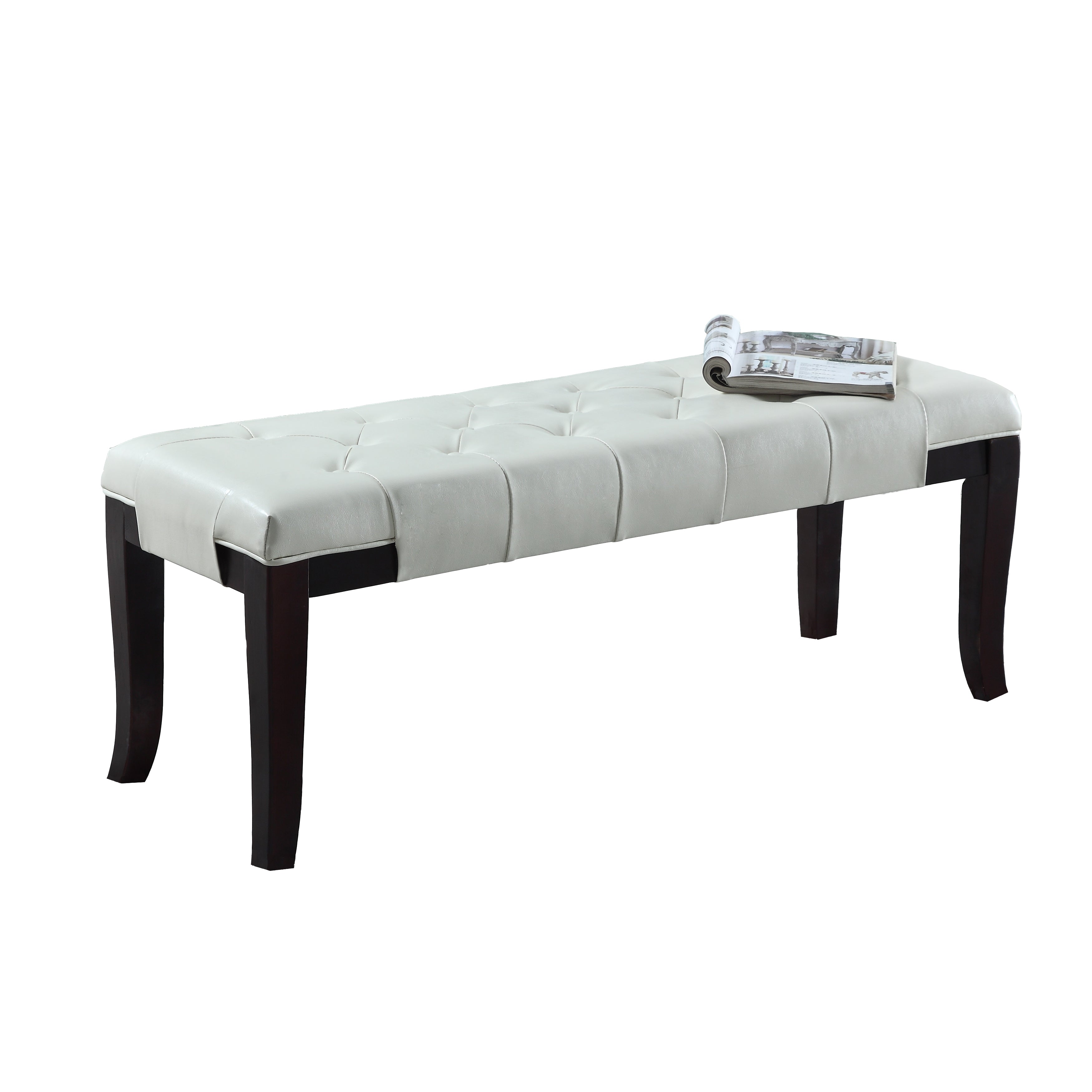 Roundhill Furniture Linon Leather Tufted Bench - White Upholstered Storage Ottoman for Living Room, Bedroom & Entryway - Modern Home Decor Seat with Button Tufting