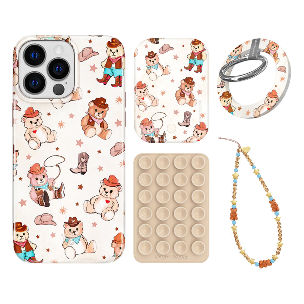 Cowboy Teddy iPhone Case with Grip - Cute & Protective Phone Cover for iPhone 13/14/15 Pro Max - Perfect for Everyday Use, Travel, and Gift Giving