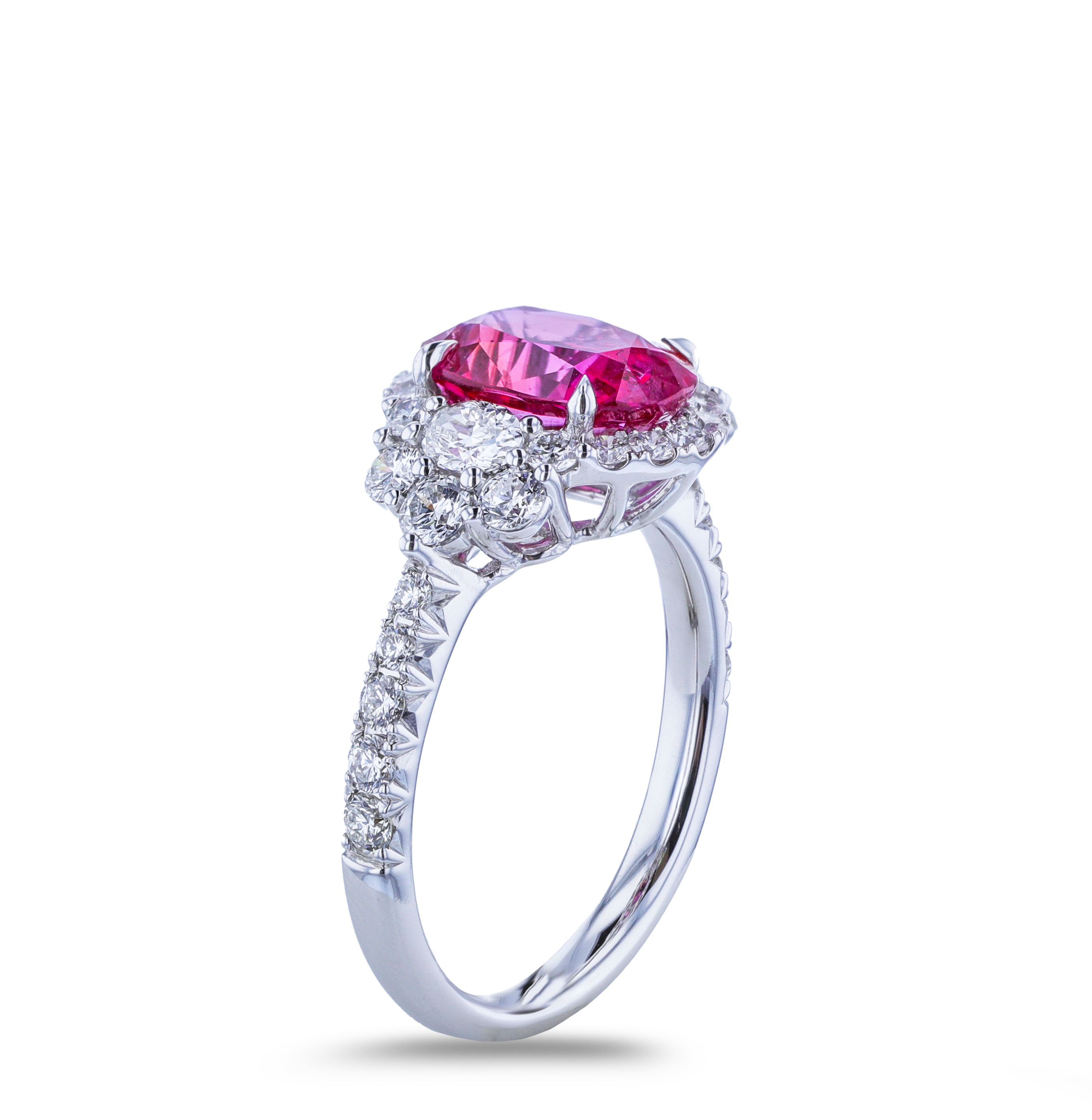18KT White Gold 2.83CT Padparadscha Sapphire & 1.02CTW Diamond Halo Ring for Women - Elegant Engagement, Wedding, Anniversary Jewelry Gift