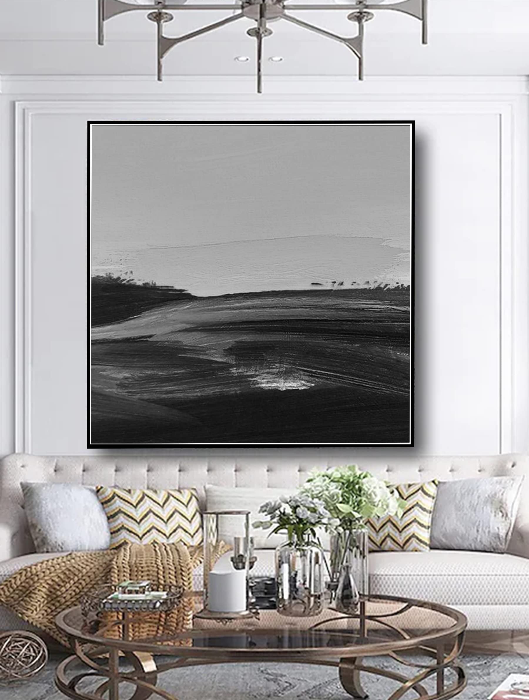 Modern Black and White Abstract 3D Textured Wall Art Painting - 40x40 Inches Minimalist Home Decor for Living Room, Bedroom & Office