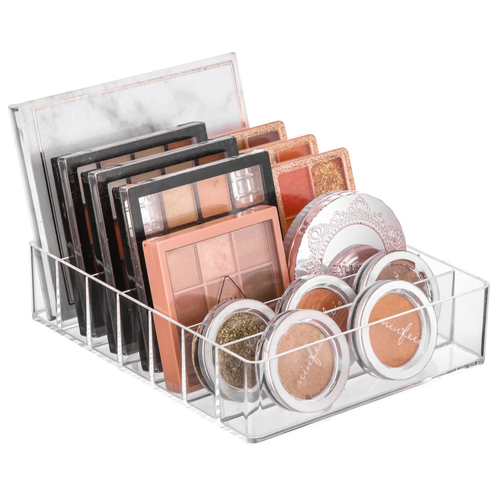 TWUTGAYW Acrylic Eyeshadow Palette Organizer - 7-Section Clear Makeup Storage for Vanity, Cosmetics, Skincare | Perfect for Bedroom Cabinet, Drawer & Countertop Organization