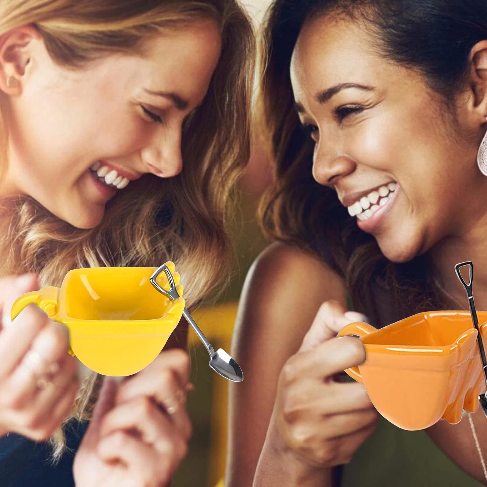 Funny Excavator Coffee Mug with Spade-Shaped Spoon - Unique Gift for Coffee Lovers, Friends & Coworkers - Perfect for Office Use, Birthday Gifts & Coffee Party Gatherings (Black)