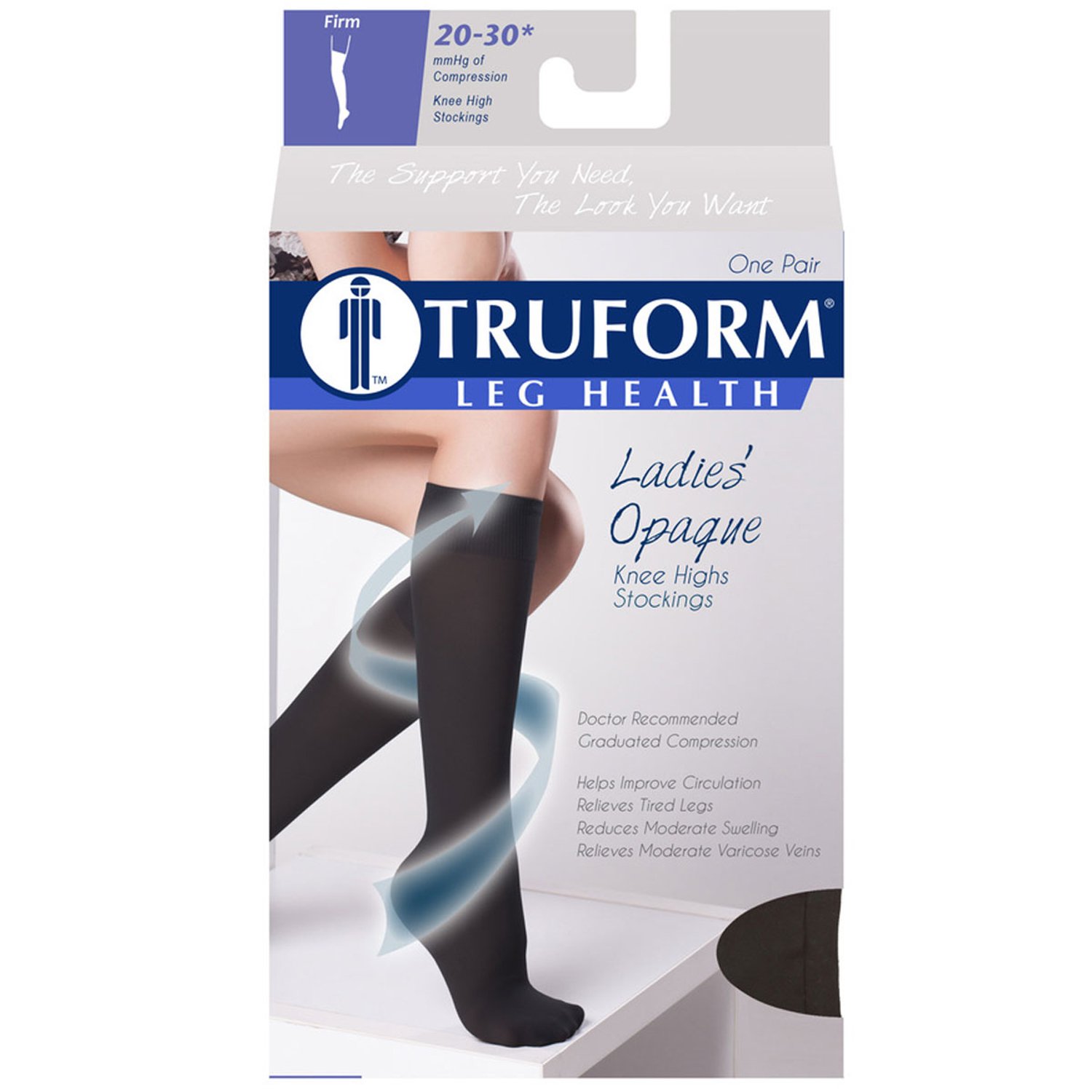 Truform Women's 20-30 mmHg Knee High Open Toe Compression Stockings - Opaque Black Small - Ideal for Circulation Support, Varicose Veins & Post-Surgery Recovery