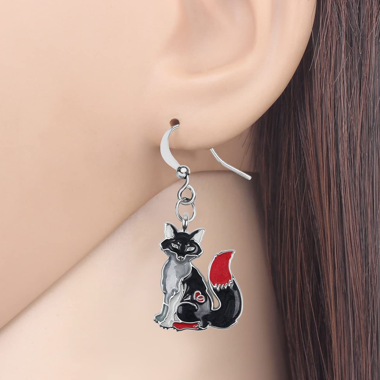 BONSNY Handmade Enamel Metal Fox Earrings for Women - Unique Animal Jewelry Gifts - Perfect for Casual Wear, Parties & Special Occasions