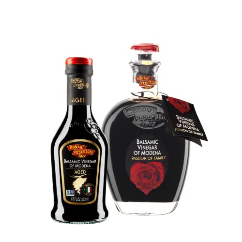Monari Federzoni Italian Balsamic Vinegar - Aged 3 Years, Premium Passion & Aged Variety Pack (8.5oz x 2) | Perfect for Salads, Gourmet Cooking & Gift Giving