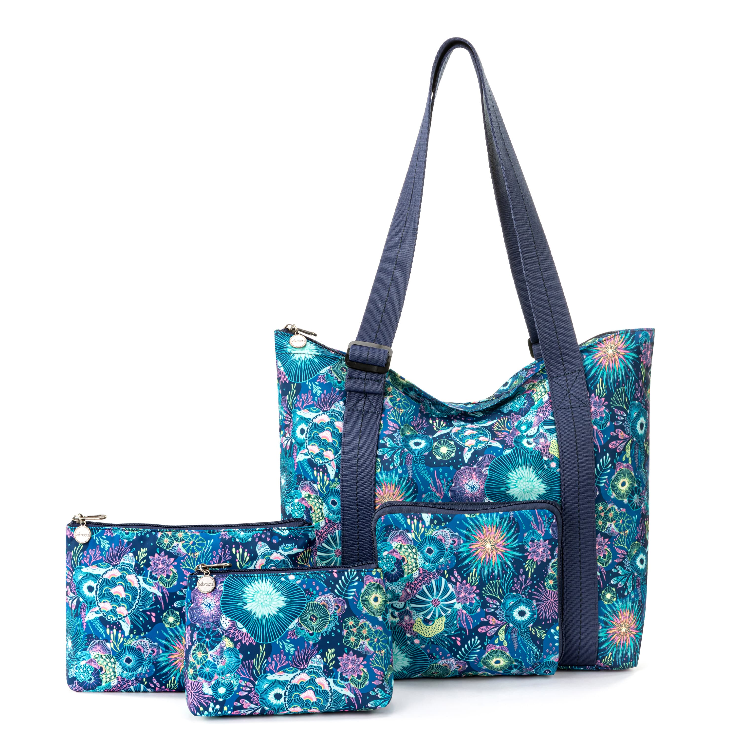 On The Go 21 Spinner Luggage Set - Eco-Friendly EcoTwill Fabric in Royal Blue Seascape - Perfect for Business Travel & Vacation Suitcase