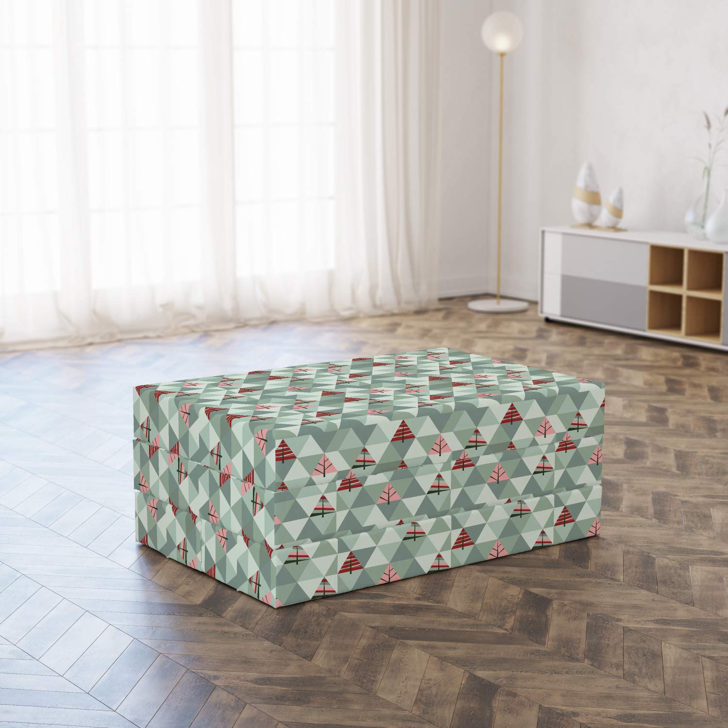 Ambesonne Tree Foldable Mattress with Geometric Triangle Design, 74.8