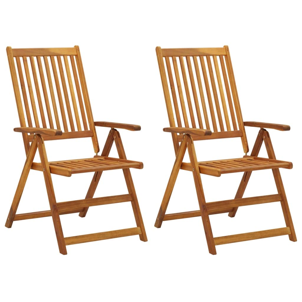 vidaXL Solid Acacia Wood Patio Reclining Chairs Set of 2 - Weather-Resistant Outdoor Furniture, Adjustable Comfort for Backyard & Poolside Relaxation, Easy Cleaning Garden Chairs for Patio, Deck, and Porch