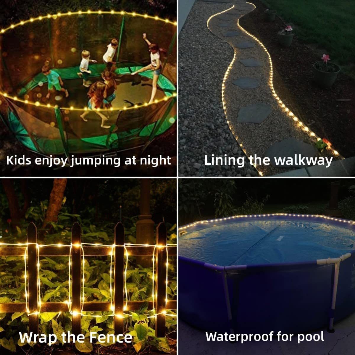 200 LED Solar Rope Lights Outdoor Waterproof - 66ft Warm White String Lights with 8 Modes - Clear Thin Tube Fairy Lights for Camping, Fence, Patio, Garden, Trampoline, Deck - Perfect for Backyard Parties, Wedding Decor & Holiday Lighting