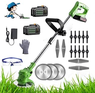 24V Cordless Electric String Trimmer with Large Capacity Battery - 3 Interchangeable Blades for Lawn Edging & Weed Wacking (Red/Green) - Perfect for Yard Maintenance, Landscaping & Garden Care