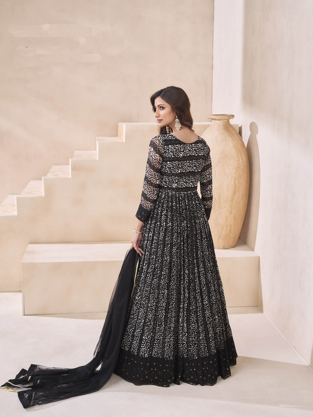 Elegant Black Embroidered Premium Festive Gown with Dupatta - Perfect for Weddings, Parties & Special Occasions