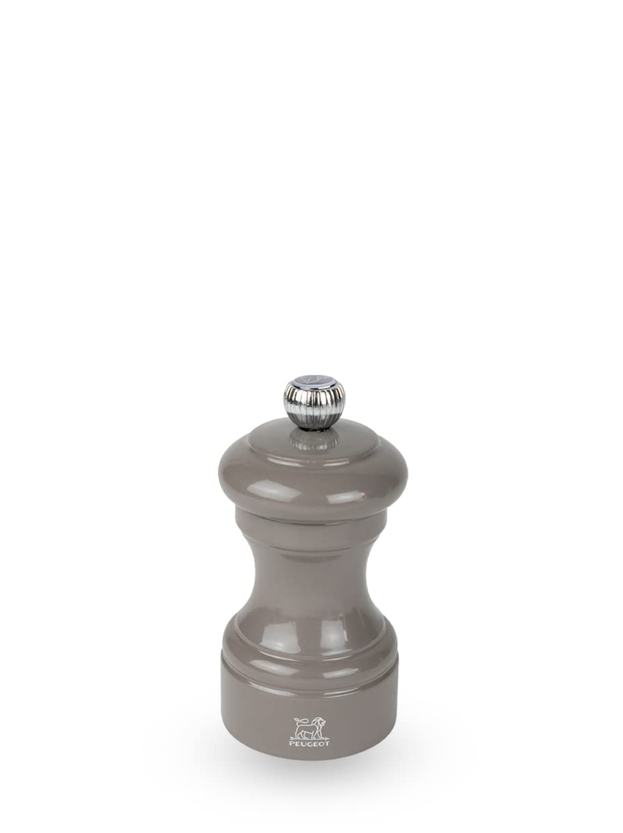 Peugeot Bistro 4-Inch Adjustable Salt Grinder - Stainless Steel & Beechwood Manual Salt Mill with Pre-Filled Rock Salt - Sustainable Elegant Kitchenware for Cooking, Dining & Gifting (Smoked Grey)