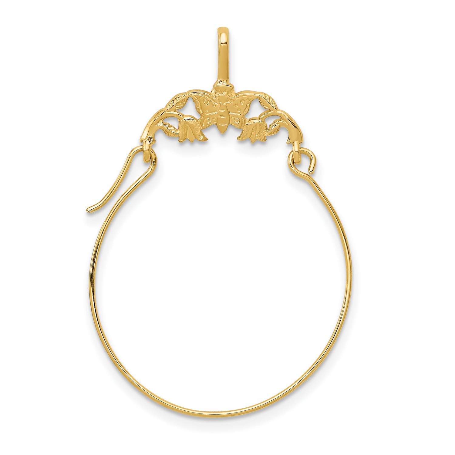 14K Yellow Gold Butterfly and Floral Charm Holder - 35mm x 20mm Elegant Jewelry for Necklaces, Bracelets & DIY Crafting