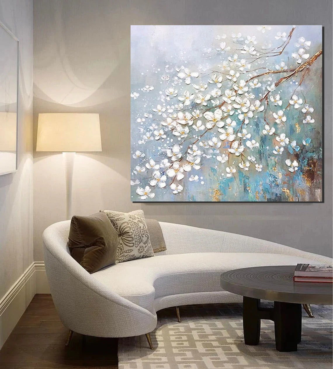 Extra Large Abstract Flower Painting on Canvas - Hand Painted Wall Art with Heavy Texture for Bedroom Decor | Modern Home & Office Wall Decor Ideas