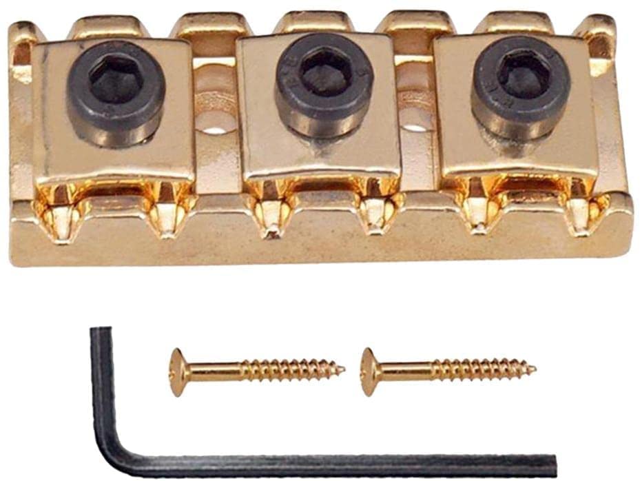 Premium Electric Guitar Locking Nut & Tremolo Bridge Set - Black, Gold, Chrome Options with Mounting Screws & Wrench | Double Locking System for Enhanced Tuning Stability | Perfect for Rock, Metal & Stage Performances