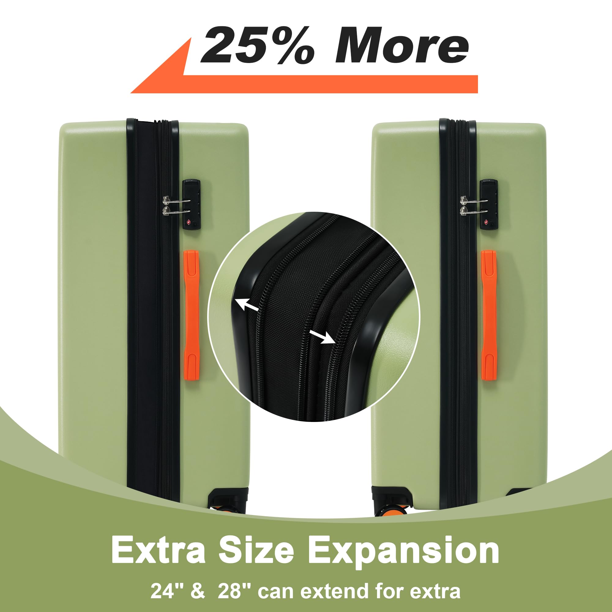 Merax 3-Piece Lightweight Hardside Luggage Set with TSA Lock, Expandable Spinner Suitcases in Green - Perfect for International Travel, Family Vacations & Business Trips