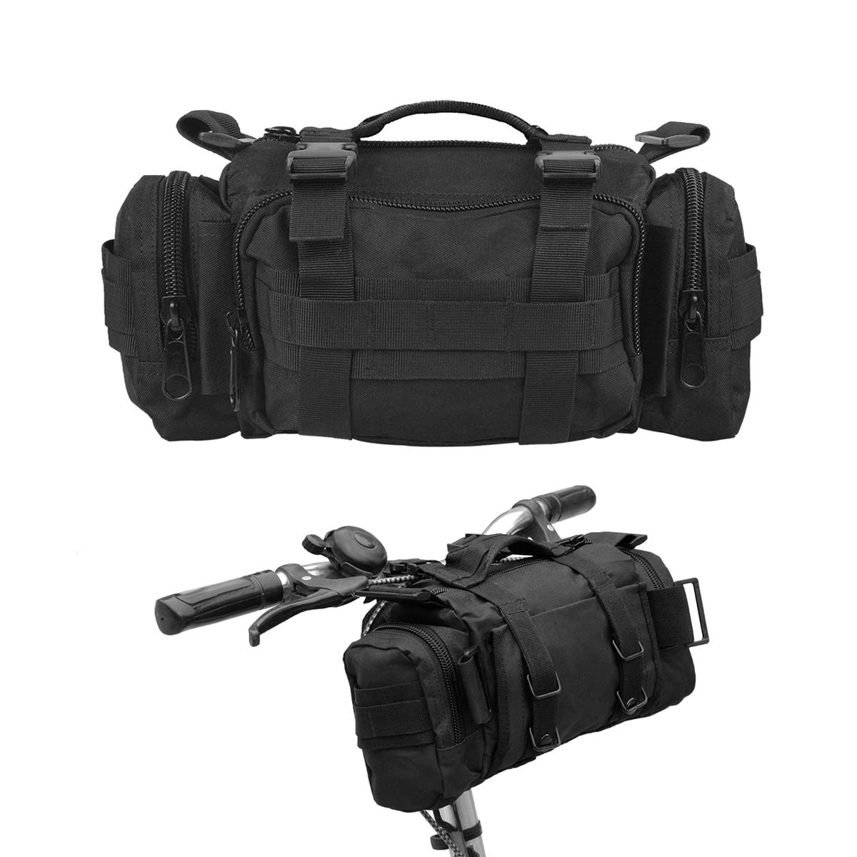 BraveHawk OUTDOORS Bike Handlebar Bag - Waterproof 900D Nylon Oxford Cycling Pack for Bicycle Accessories, Multi-Purpose Waist Bag (Black) - Perfect for Commuting, Mountain Biking & Outdoor Adventures