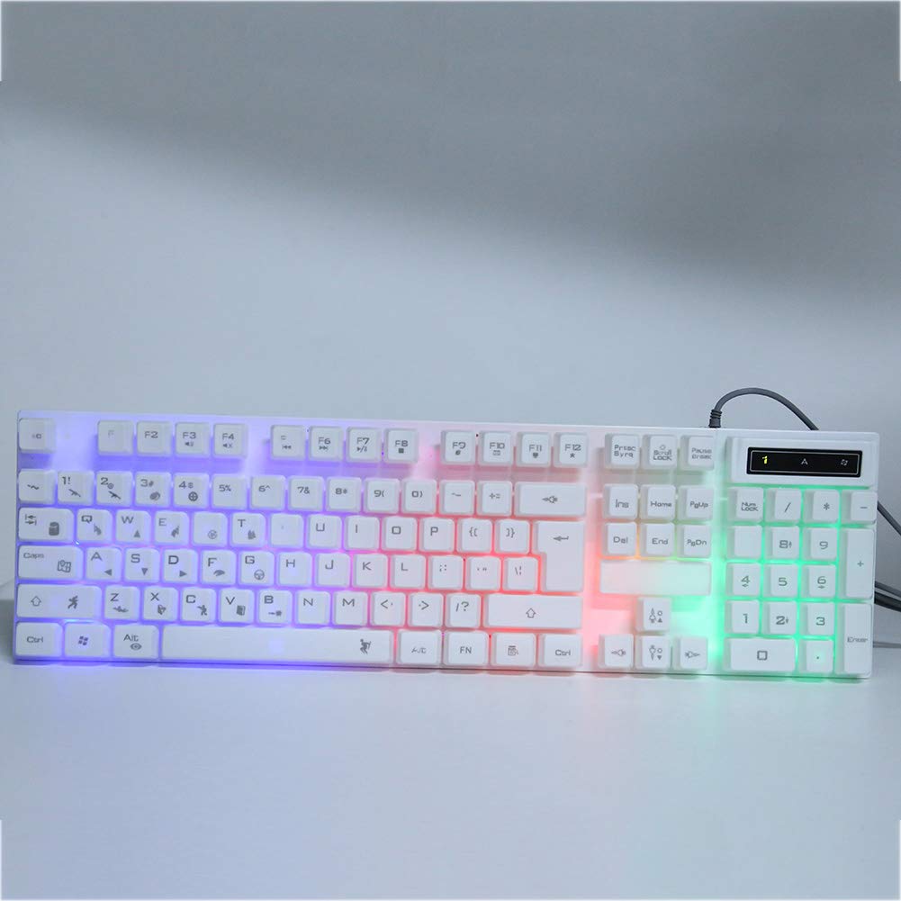 ADITAM USB Wired Keyboard and Mouse Combo - LED Backlit Mechanical Gaming Keyboard with Ergonomic Design, Plug and Play for PC, Laptop, Office & Gaming (White) - Perfect for Work, Gaming & Typing Comfort