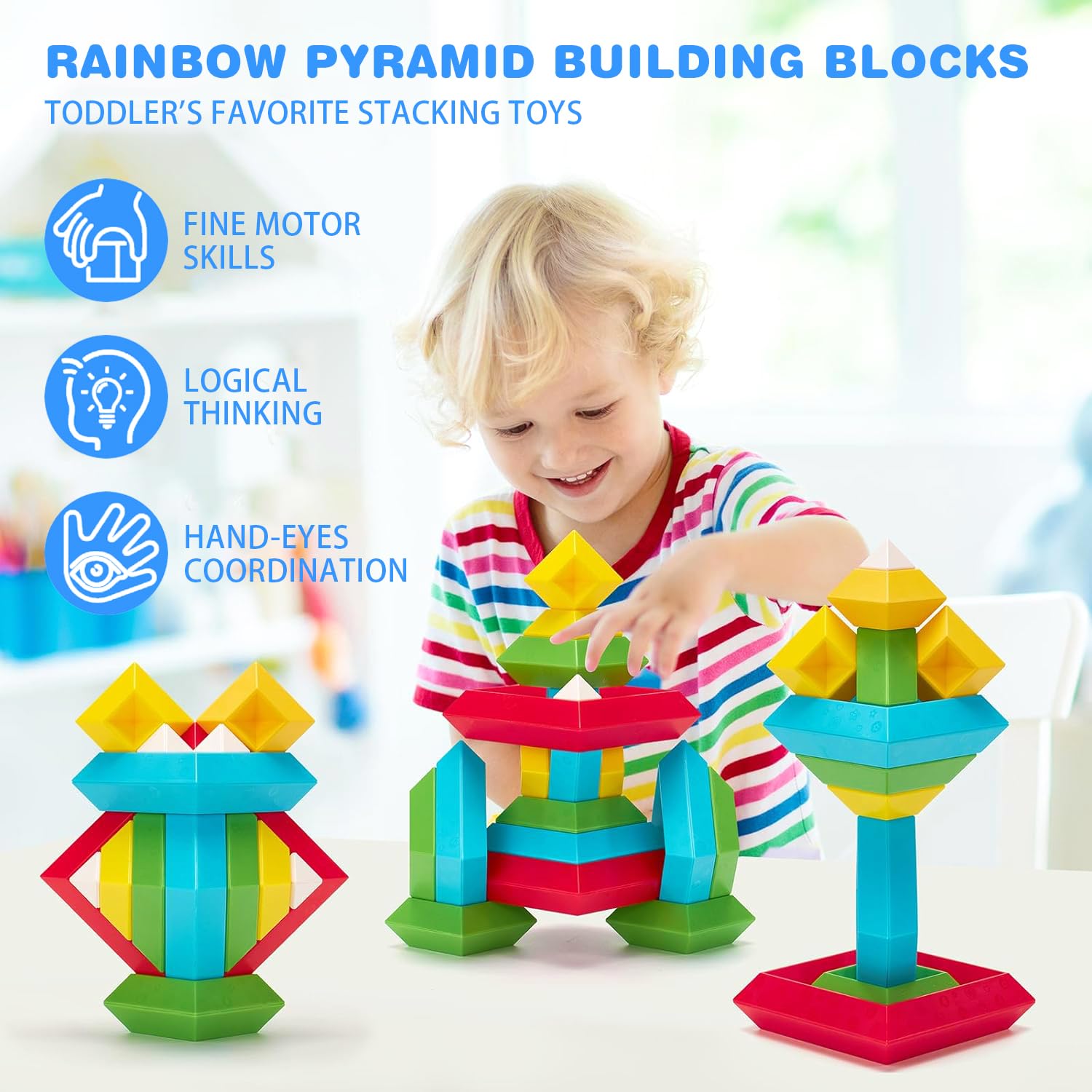 Pyramid Stacking Toys 15Pcs - 3D Puzzle Blocks for Kids 4+ | Preschool Learning & Montessori Play