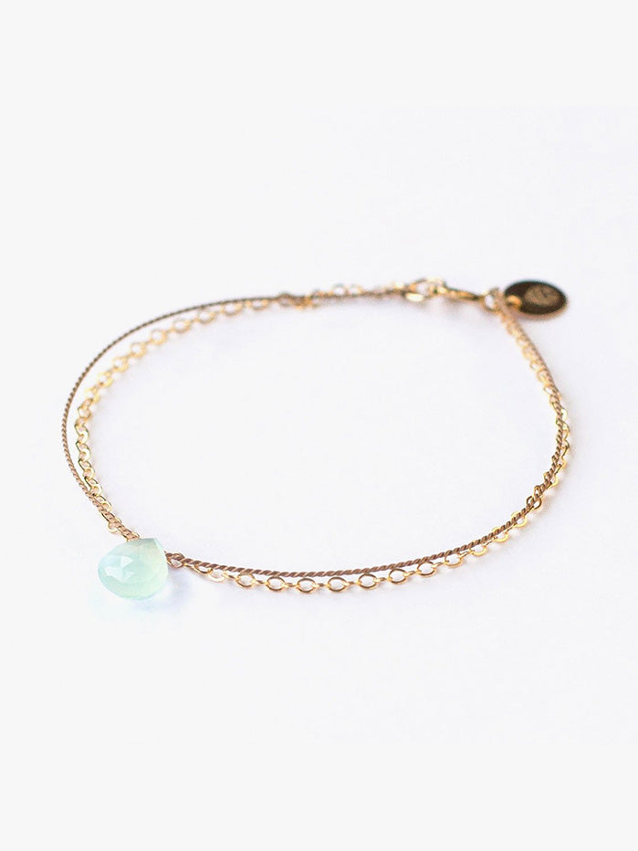 Wanderlust Gold & Silk Sea Glass Chalcedony Bracelet - Elegant Handmade Jewelry for Women - Perfect for Beach Weddings, Boho Fashion & Everyday Wear