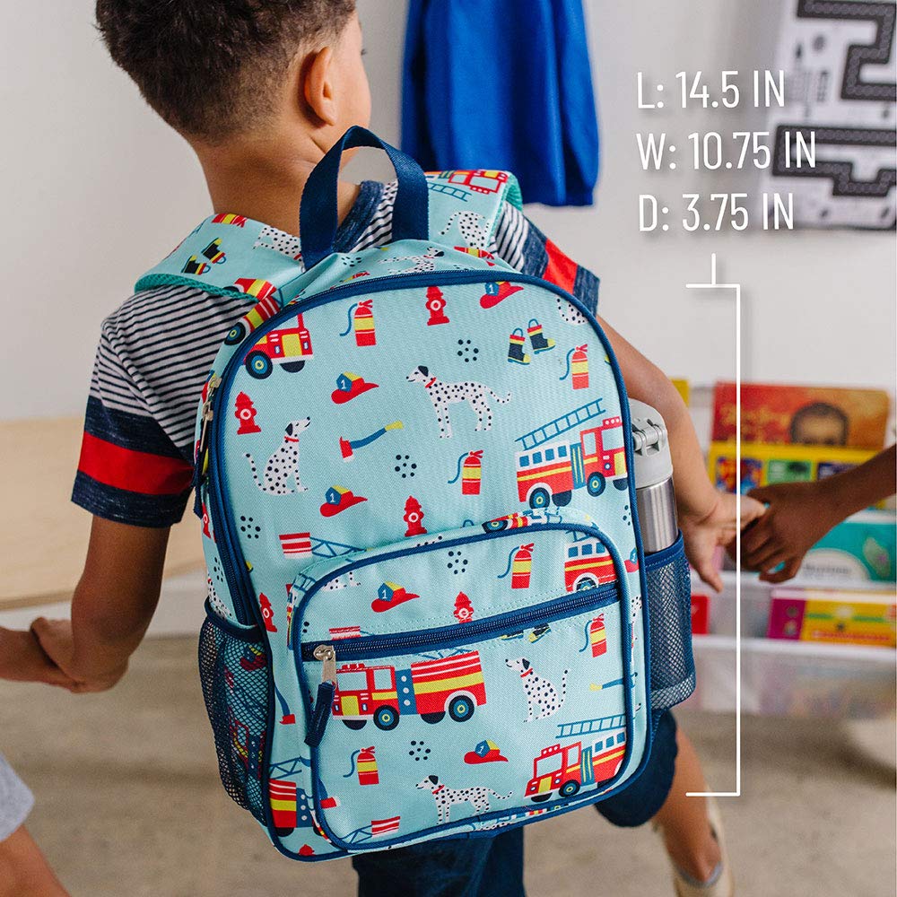 Wildkin Day2Day Kids Backpack for School & Travel - Durable Children's Backpack with Side Mesh Pocket & Firefighter Design - Perfect for Elementary Students, Daycare, Camping & Outdoor Adventures