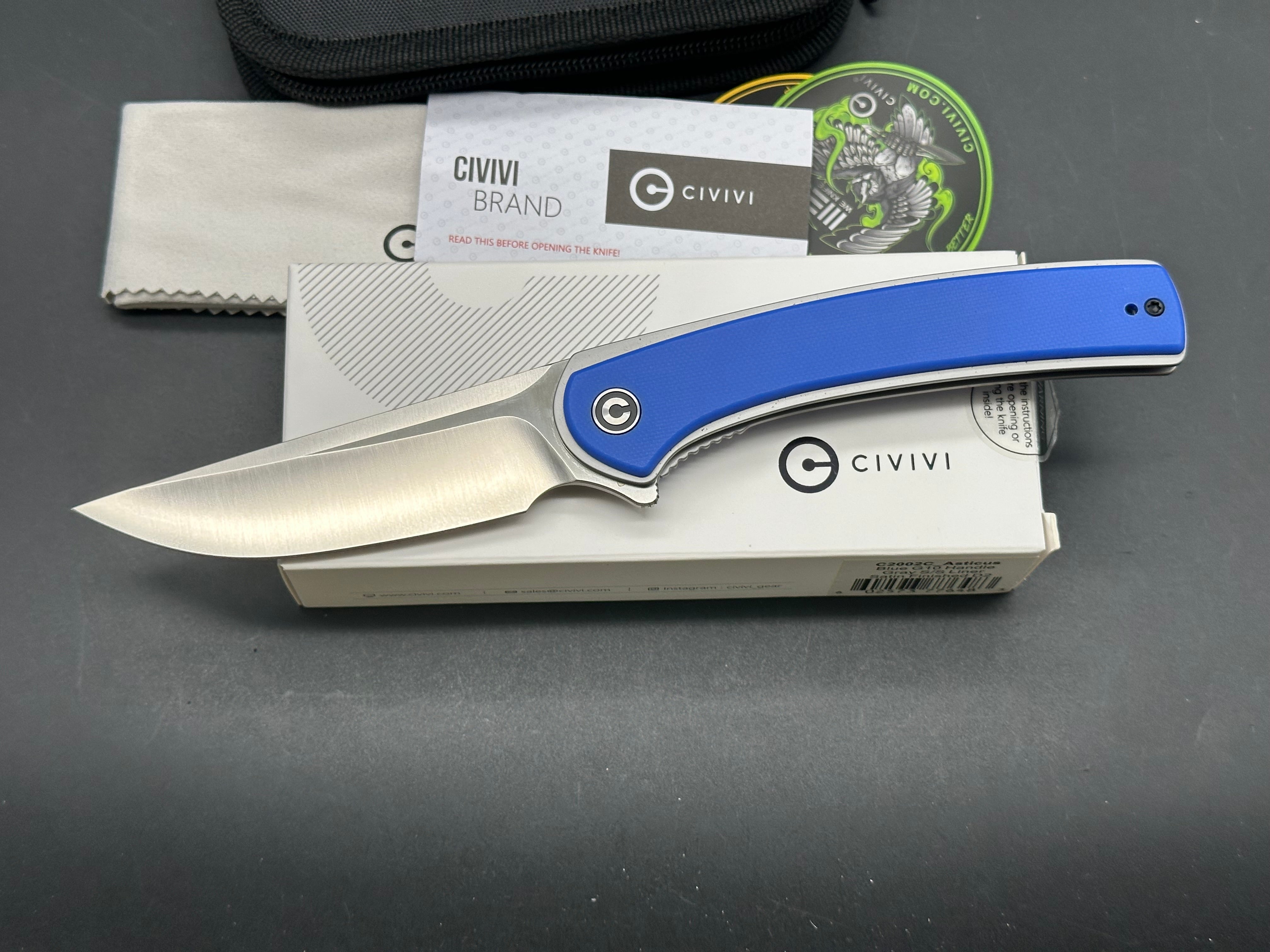 CIVIVI Asticus Liner Lock Folding Pocket Knife - Blue G10 Handle, 3.8