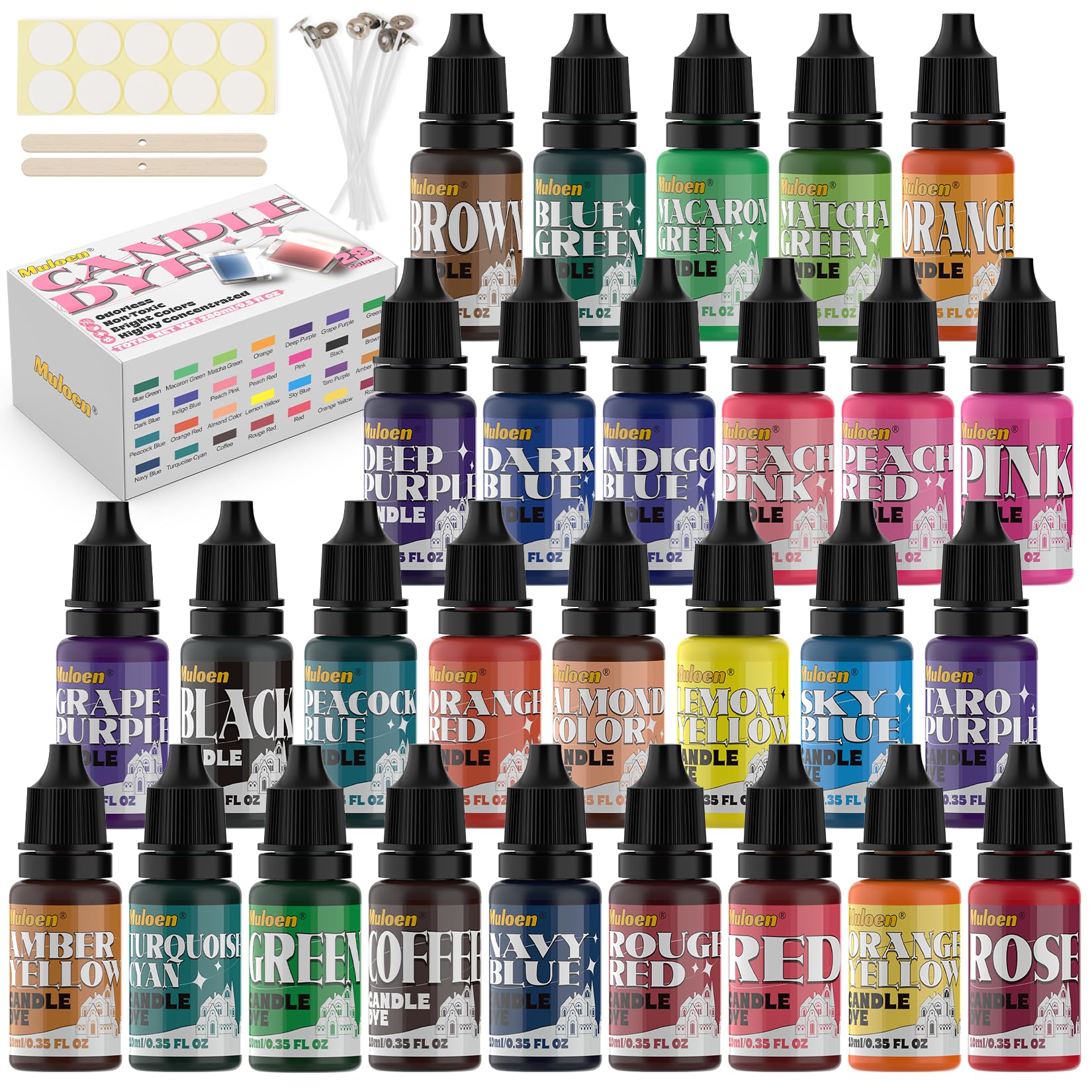 28 Colors Highly Concentrated Oil-Based Liquid Candle Dye Kit - 0.35oz/10ml Each for Candle Making with Beeswax, Gel Wax & Paraffin Wax - Perfect for DIY Candles, Home Decor & Gift Making